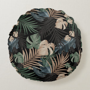 Tropical Jungle Night Leaves 13 - Repeating Round Cushion