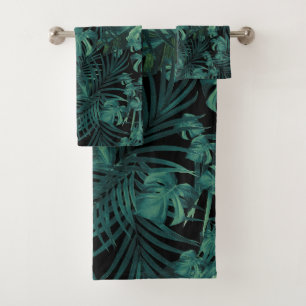 Tropical Jungle Night Leaves 1 - Repeating Bath Towel Set