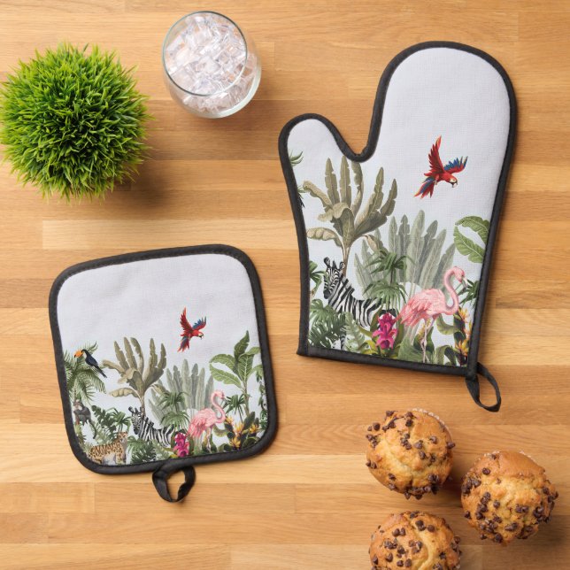 Tropical Jungle Oven Mitt & Pot Holder Set (Top Down)