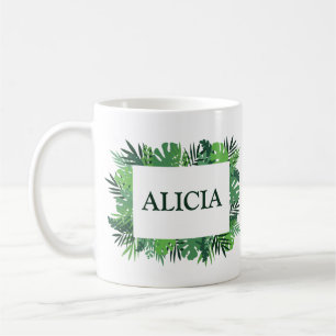 Tropical jungle palm leaves custom name coffee mug
