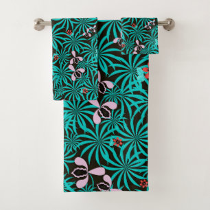 Tropical jungle palm leaves orchid flowers bloom c bath towel set