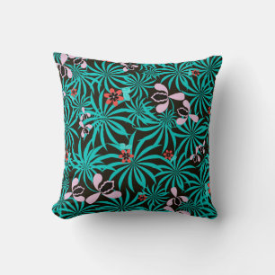 Tropical jungle palm leaves orchid flowers bloom c cushion