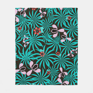 Tropical jungle palm leaves orchid flowers bloom c fleece blanket