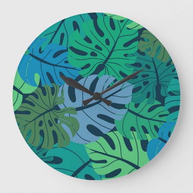 Tropical Jungle Palm Seamless Pattern Large Clock (Front)