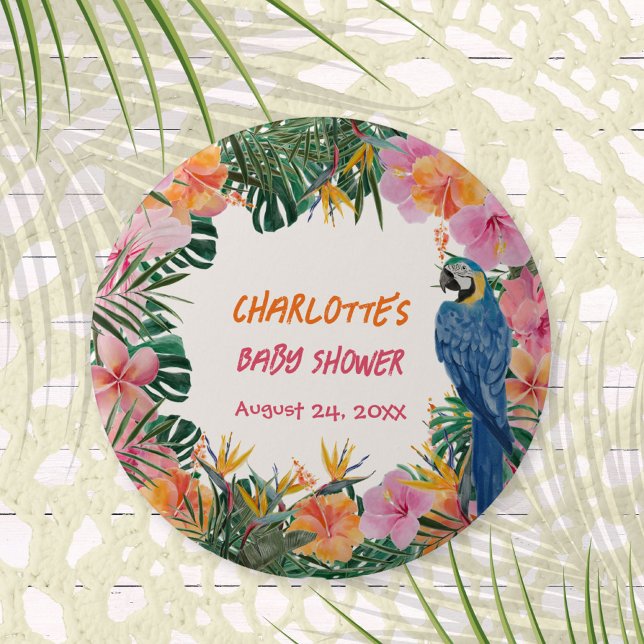 Tropical Jungle Parrot Baby Shower Button (Zazzle Tropical Jungle Parrot Baby Shower Button ©Susanne Sachers - Sunny Mind 🌞)