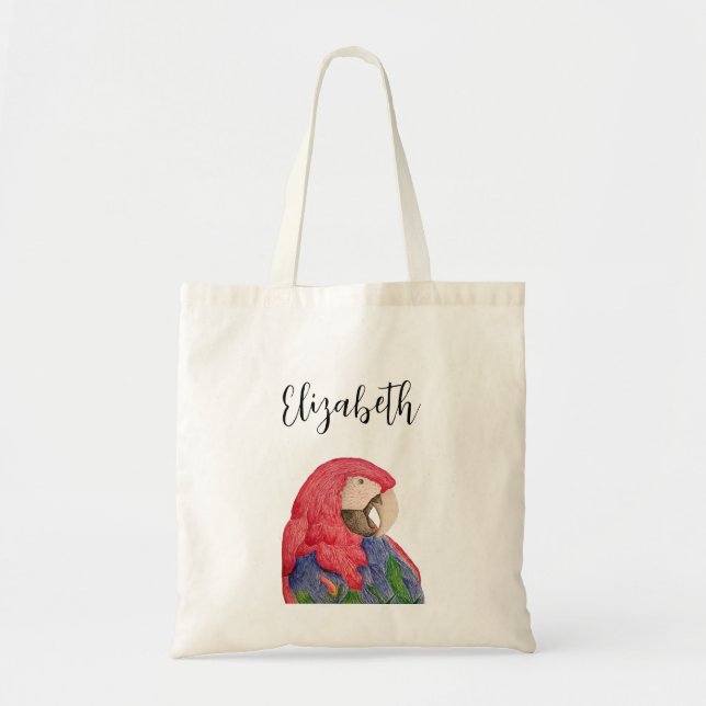 Tropical Jungle Parrot Drawing Colourful Macaw  Tote Bag (Front)