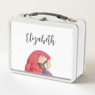 Tropical Jungle Parrot Drawing Macaw Metal Lunch Box