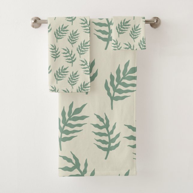 Tropical Jungle Rainforest  Fern Leaves Pattern  Bath Towel Set (Insitu)