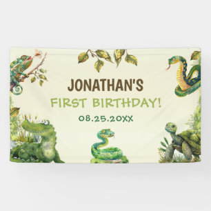 Tropical Jungle Reptile Kids Birthday Party Banner