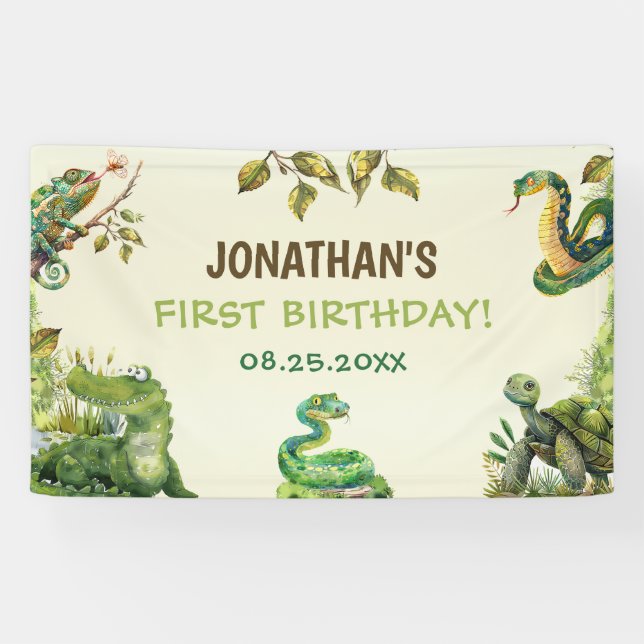 Tropical Jungle Reptile Kids Birthday Party Banner (Horizontal)