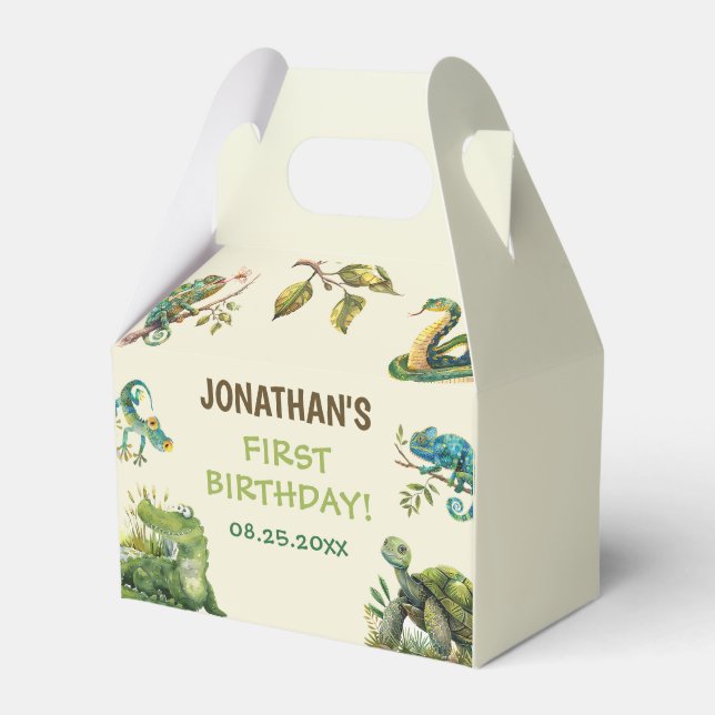 Tropical Jungle Reptile Kids Birthday Party Favour Box (Front Side)