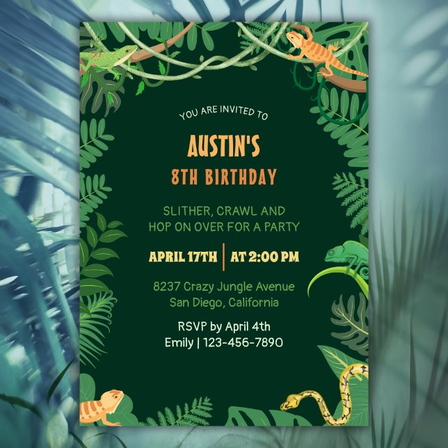 Tropical Jungle Reptile Kids Birthday Party Invitation (Creator Uploaded)