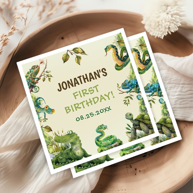Tropical Jungle Reptile Kids Birthday Party Napkin (Creator Uploaded)
