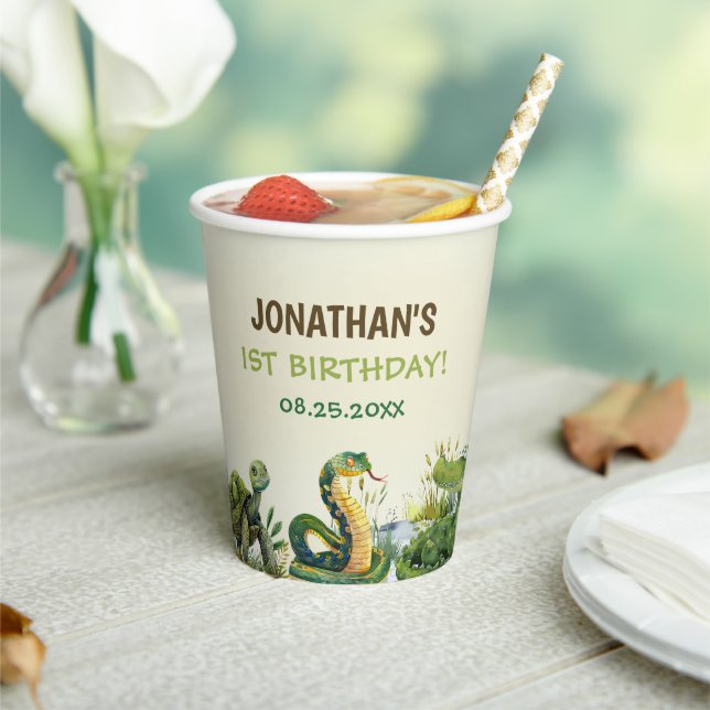 Tropical Jungle Reptile Kids Birthday Party Paper Cups (Insitu)
