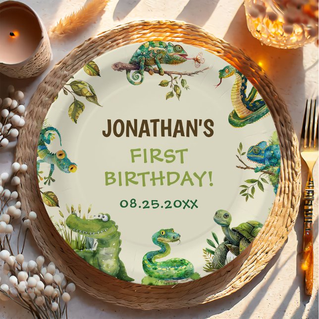 Tropical Jungle Reptile Kids Birthday Party Paper Plate (Creator Uploaded)