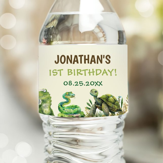 Tropical Jungle Reptile Kids Birthday Party Water Bottle Label (Creator Uploaded)