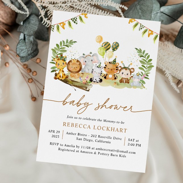 Tropical Jungle Safari Animal Baby Shower Neutral Invitation (Creator Uploaded)