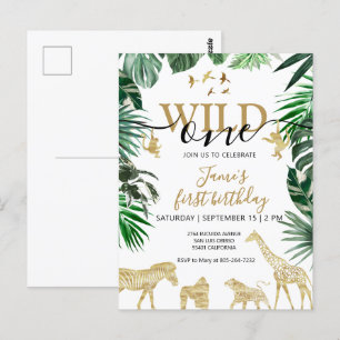 Tropical Jungle Safari Animals 1st Birthday Postcard