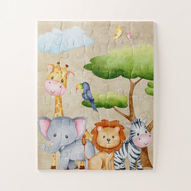 Tropical Jungle Safari Animals Baby Boy Jigsaw Puzzle (Vertical)