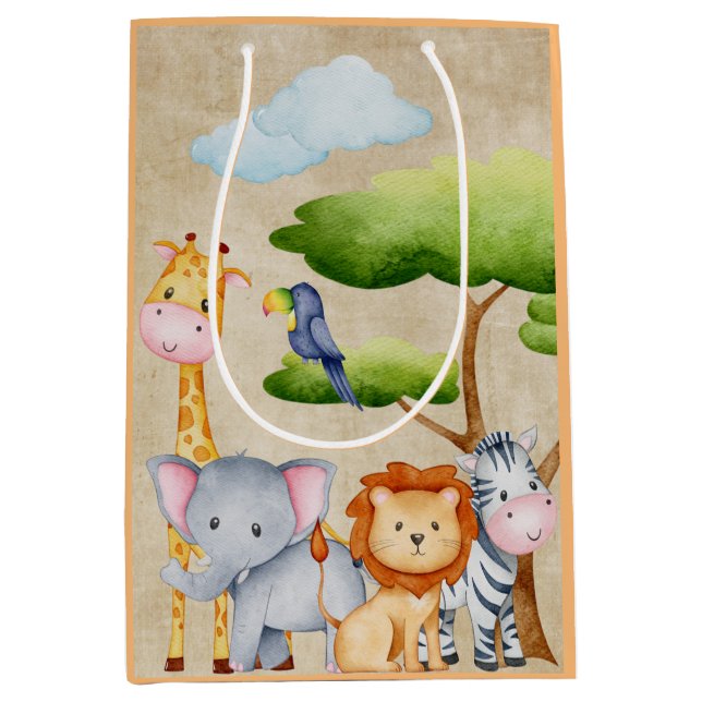 Tropical Jungle Safari Animals Baby Boy Medium Gift Bag (Front)