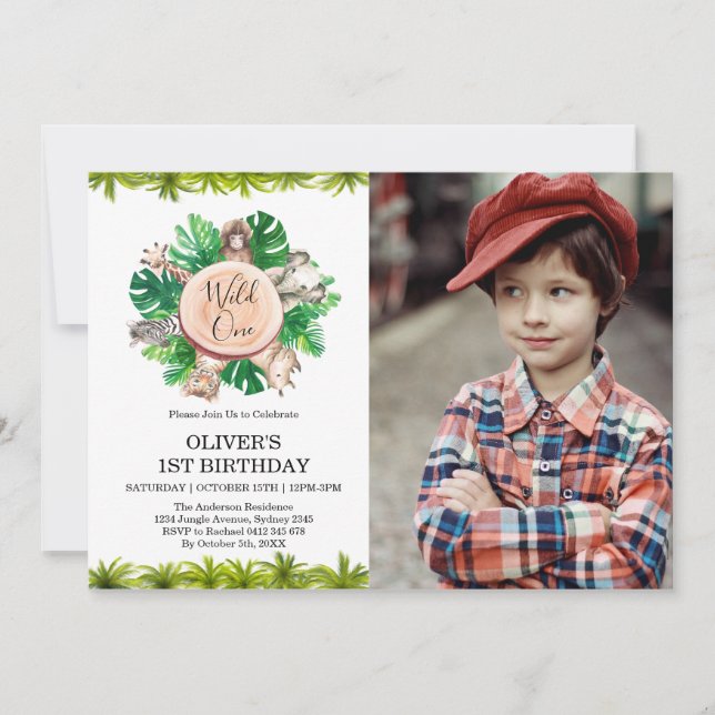 Tropical Jungle Safari Animals Baby Shower Invitation (Front)