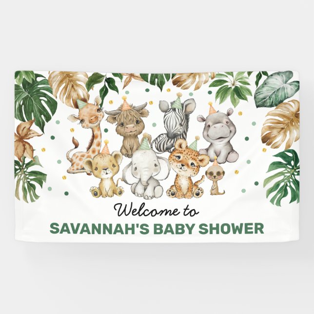 Tropical Jungle Safari Animals Baby Shower Welcome Banner (Horizontal)