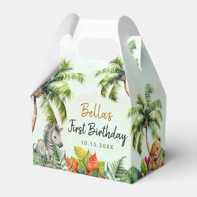 Tropical Jungle Safari Animals Birthday Favour Box (Front Side)