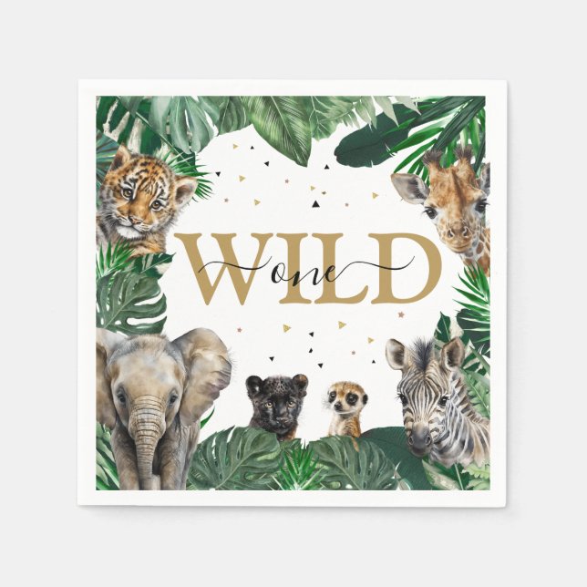 Tropical Jungle Safari Animals Birthday Napkin (Front)