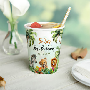Tropical Jungle Safari Animals Birthday Paper Cups