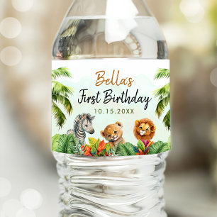 Tropical Jungle Safari Animals Birthday Water Bottle Label