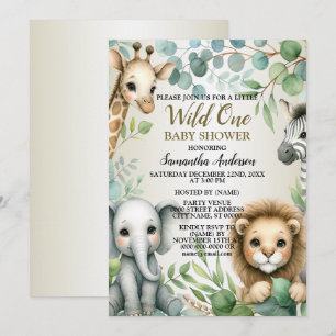 Tropical Jungle Safari Animals Boy Baby Shower Invitation