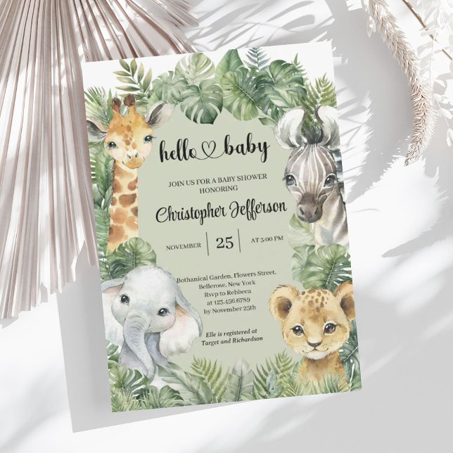 Tropical Jungle Safari Animals Boy Baby Shower Invitation (Tropical Jungle Safari Animals Boy Baby Shower Invitation)