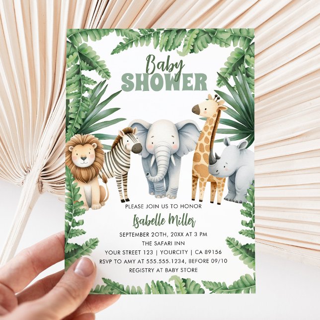 Tropical Jungle Safari Animals Boy Baby Shower Invitation (Tropical Jungle Safari Animals Boy Baby Shower Invitation)