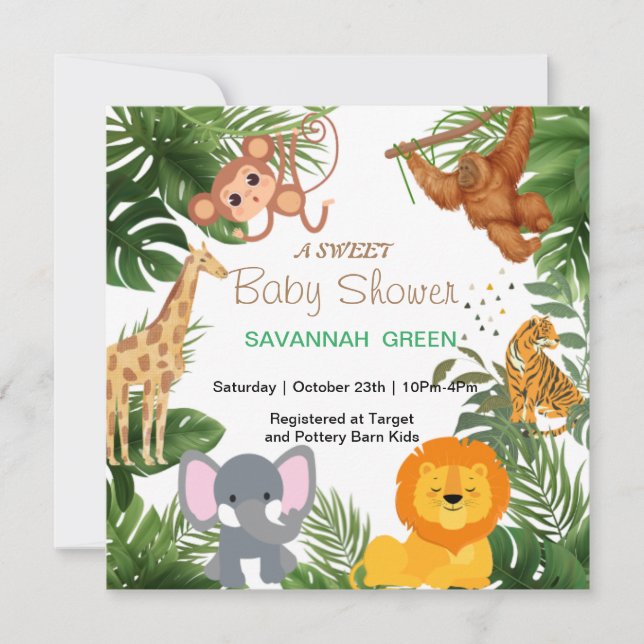 Tropical Jungle Safari Animals Boy Baby Shower Invitation (Front)