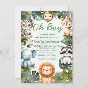 Tropical Jungle Safari Animals Boy Baby Shower Invitation