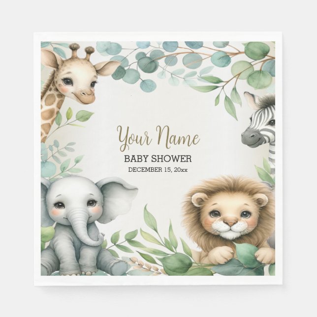 Tropical Jungle Safari Animals Boy Baby Shower Napkin (Front)