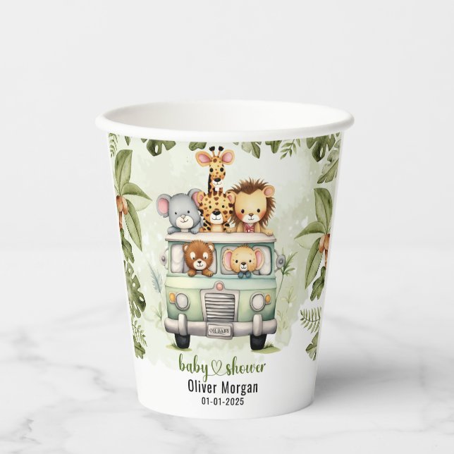 Tropical Jungle Safari Animals Boy Baby Shower Paper Cups (Front)