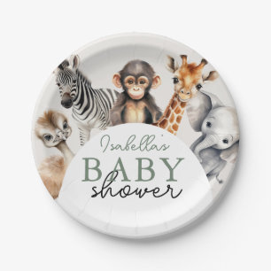 Tropical Jungle Safari Animals Boy Baby Shower Paper Plate