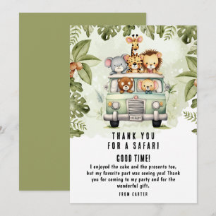 Tropical Jungle Safari Animals Boy Baby Shower Thank You Card