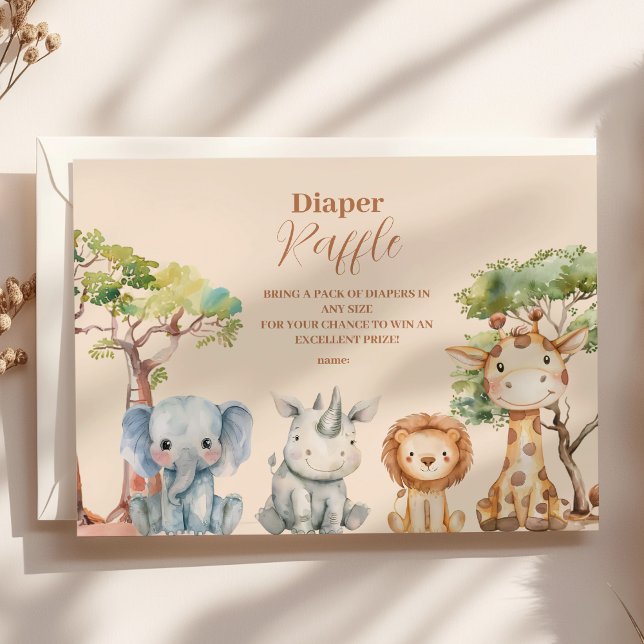 Tropical Jungle Safari Animals Boy  Raffle Diapper Enclosure Card (Creator Uploaded)