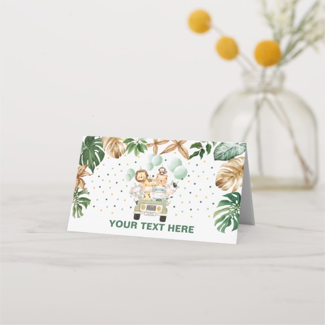 Tropical Jungle Safari Animals Food Label Place Card (Front)