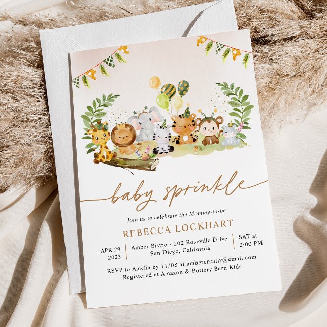 Tropical Jungle Safari Animals Girl Baby Sprinkle Invitation (Creator Uploaded)
