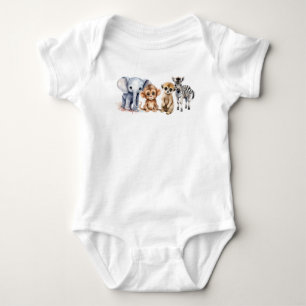 Tropical Jungle Safari Animals Green Leaves Cute Baby Bodysuit