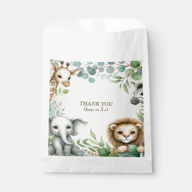 Tropical Jungle Safari Animals Green Leaves Party Favour Bags (Front)