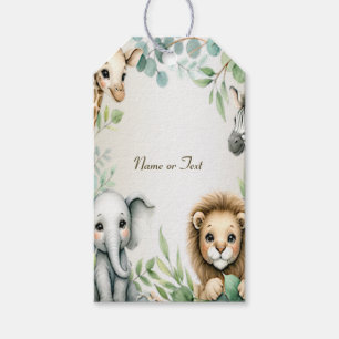 Tropical Jungle Safari Animals Green Leaves Party Gift Tags