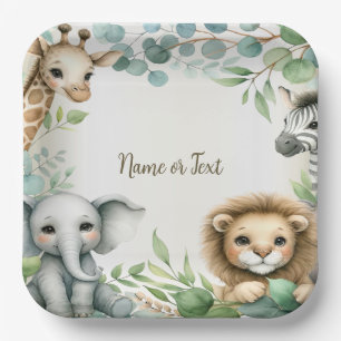 Tropical Jungle Safari Animals Green Leaves Party Paper Plate