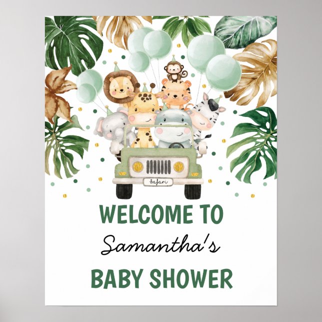 Tropical Jungle Safari Animals Greenery Welcome Poster (Front)