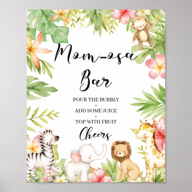 Tropical Jungle Safari Animals Mum-osa Bar Sign (Front)