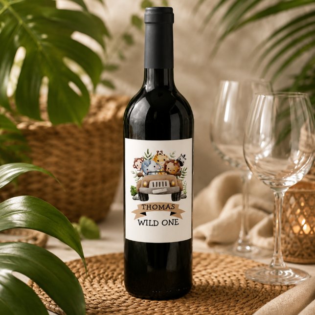 Tropical Jungle Safari Animals Party Wine Label (Tropical Jungle Safari Animals Party Wine Label)