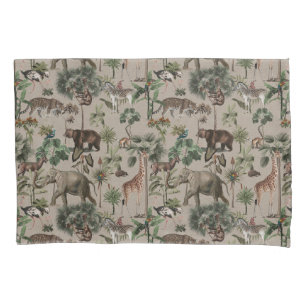 Tropical Jungle Safari Animals Pattern  Pillowcase
